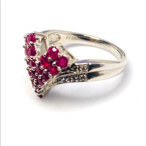 V shaped Ruby and CZ accents Ring